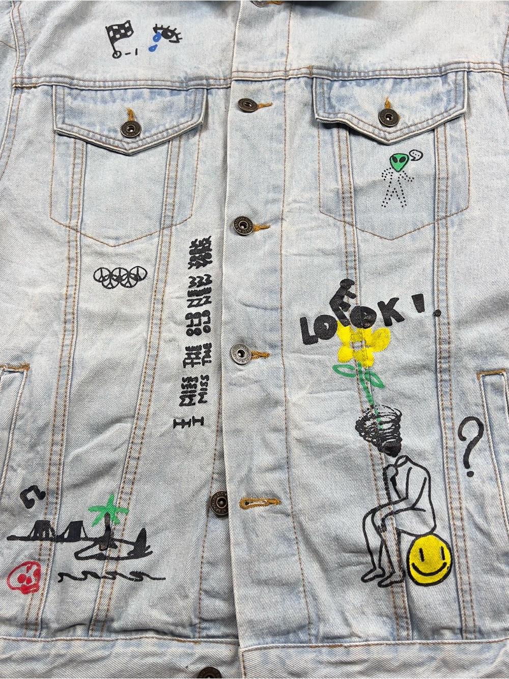 Brooklyn Cloth Graffiti Denim Jacket XL Light Wash Y2K Streetwear - Picture 3 of 11